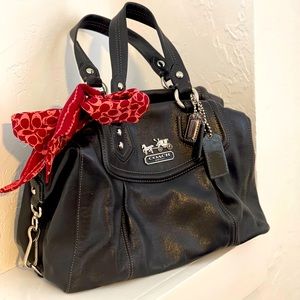 Black Coach Satchel bag. Lightly worn. Scarf included